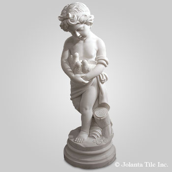 Three Dove Cherub™ - marble white cherub and his flower