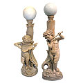 Italian Lamp Post™ - marble yellow lamp post with cherubs playing instruments